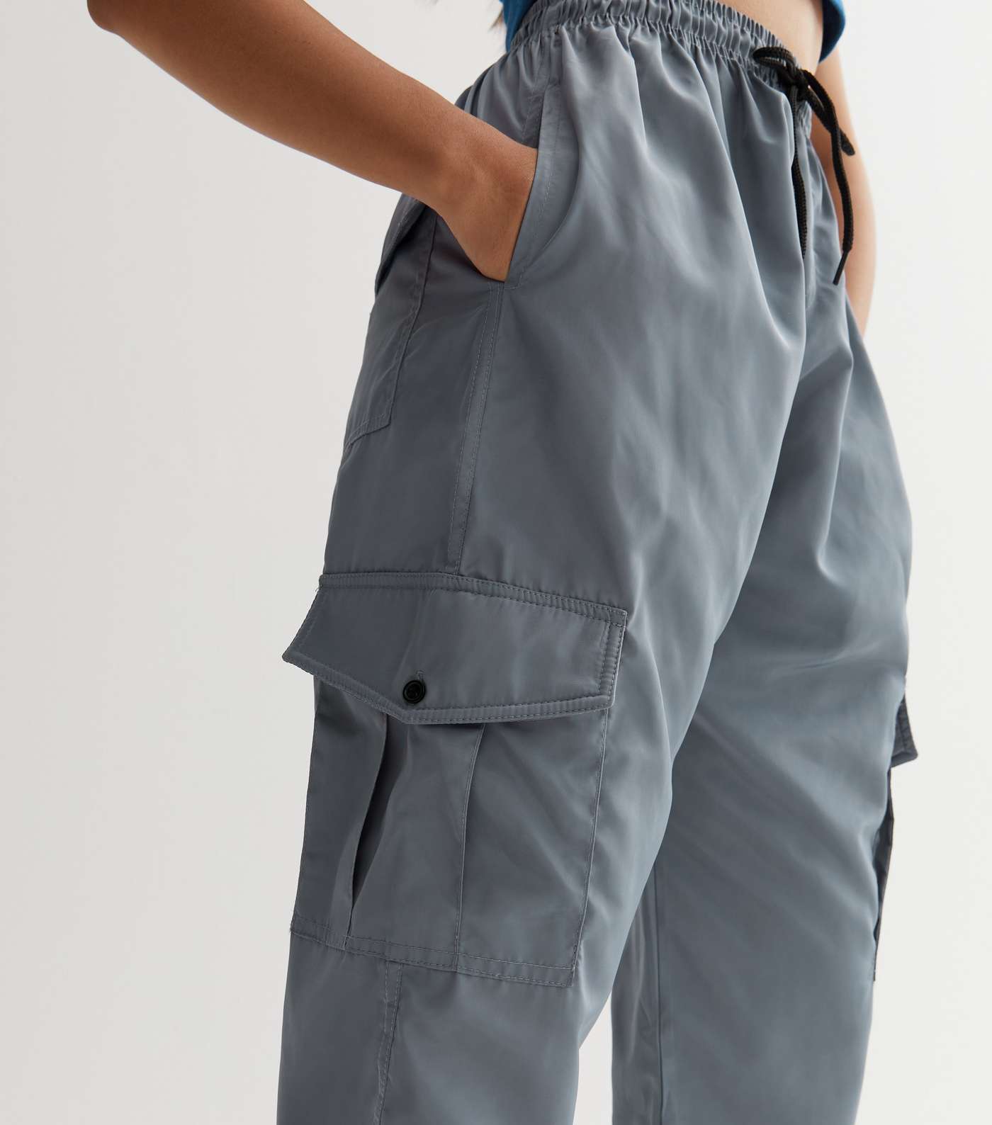 Urban Bliss Pale Grey Cuffed Parachute Cargo Trousers Image 3