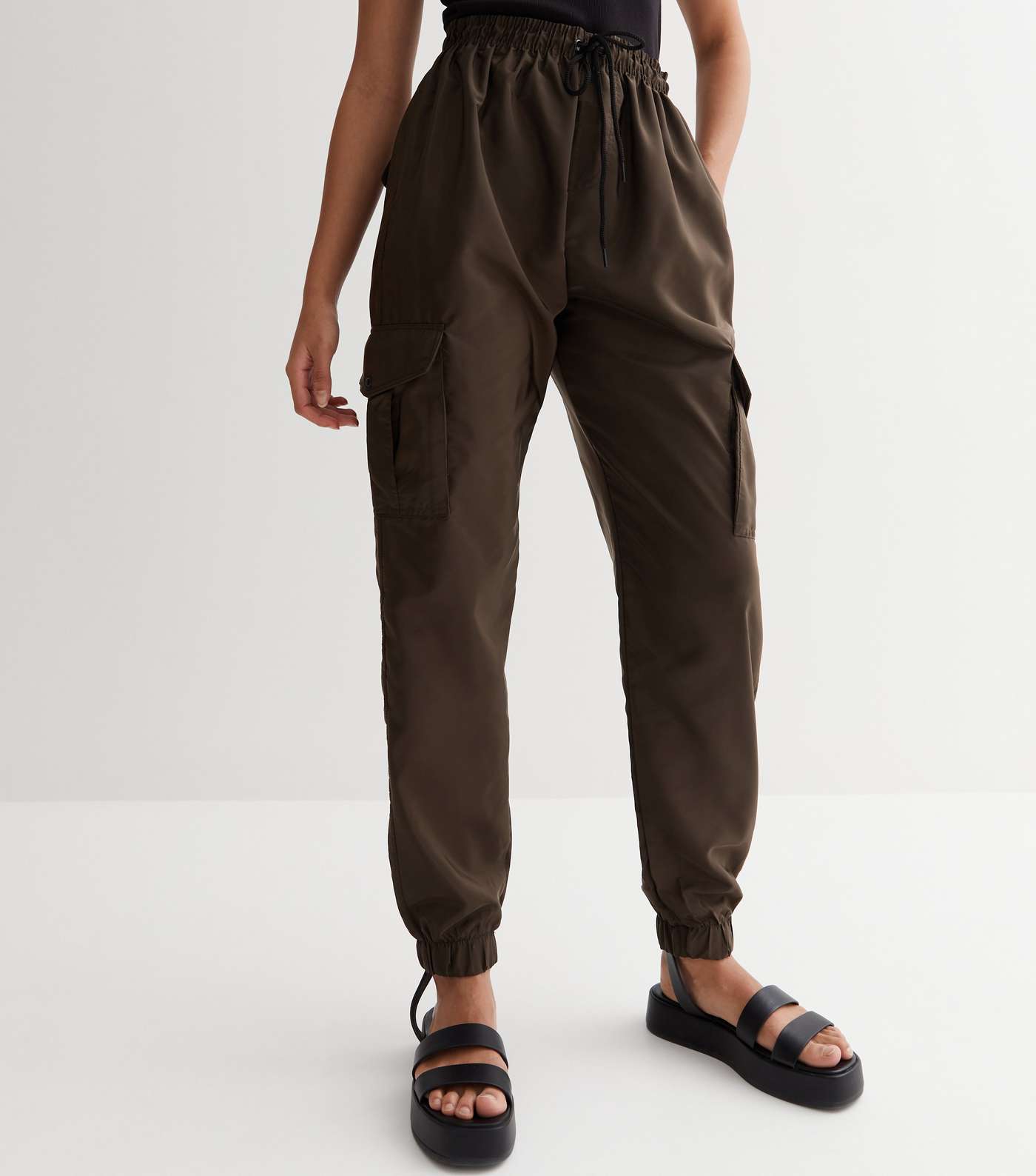 Urban Bliss Olive Cuffed Parachute Cargo Trousers Image 2