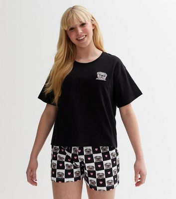 Girls Black Short Pyjama Set with Check Print New Look