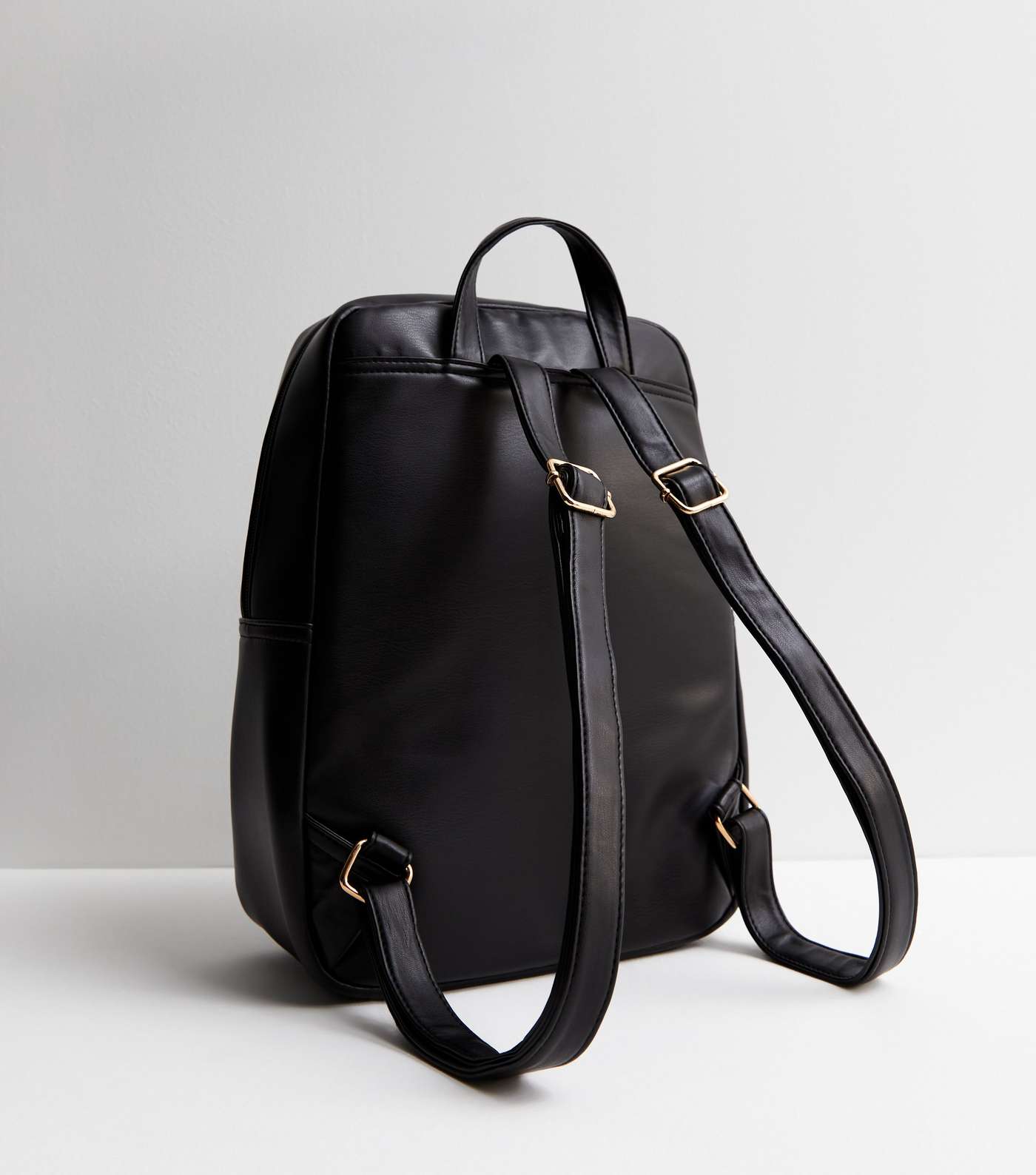 Black Leather-Look Quilted Pocket Front Backpack Image 4