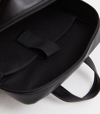 Black Leather-Look Quilted Pocket Front Backpack | New Look