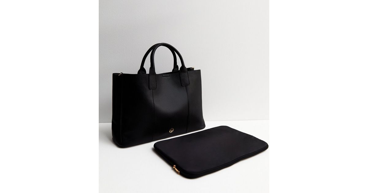 Black LeatherLook Laptop Tote Bag New Look