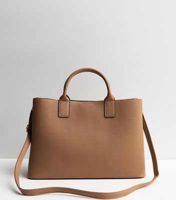 Tan Leather-Look Laptop Tote Bag New Look