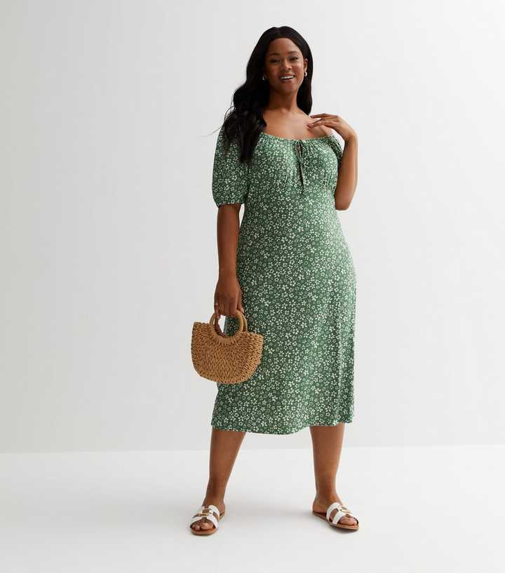 Blue Vanilla Curves Green Bardot Midi Dress | New Look