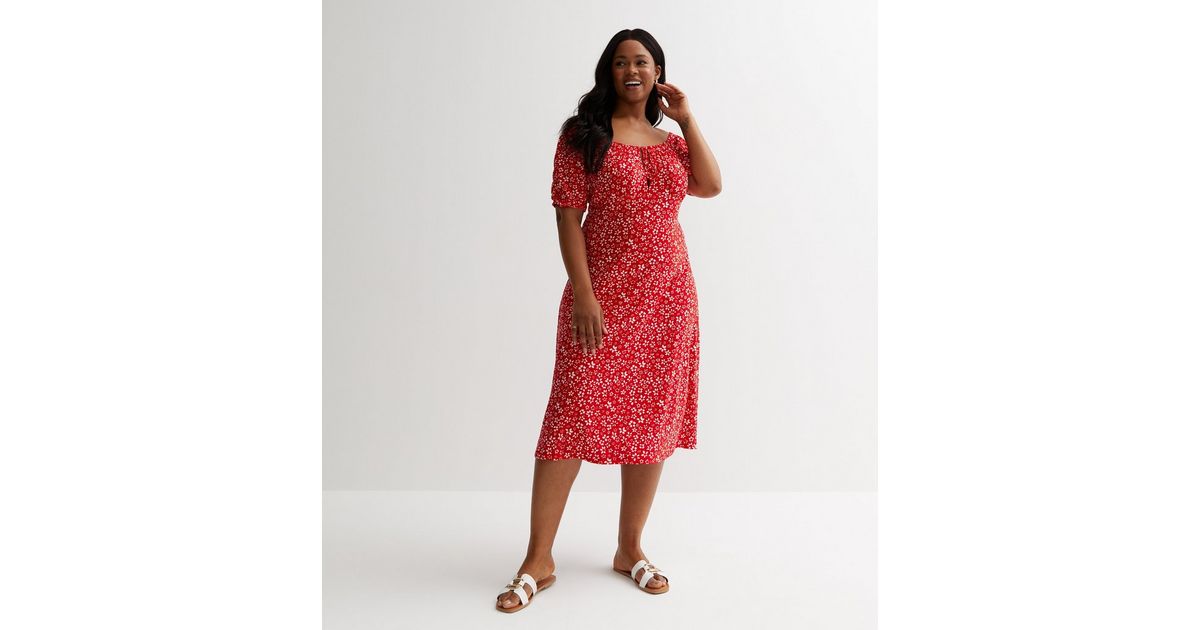 Blue Vanilla Curves Red Bardot Midi Dress | New Look