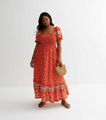 Blue Vanilla Curves Bright Orange Floral Maxi Dress