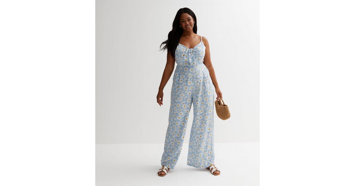 Blue Vanilla Curves Pale Blue Daisy Strappy Jumpsuit New Look