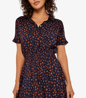 Apricot Navy Mark Making Hanky Hem Midi Shirt Dress | New Look