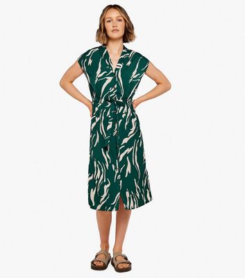 Apricot Green Abstract Print Short Sleeve Midi Shirt Dress New Look