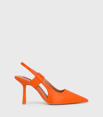 London Rebel Bright Orange Pointed Toe Mid Stiletto Heel Sandals