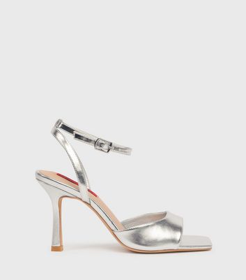 Silver Diamanté Strap Block Heel Sandals | New Look
