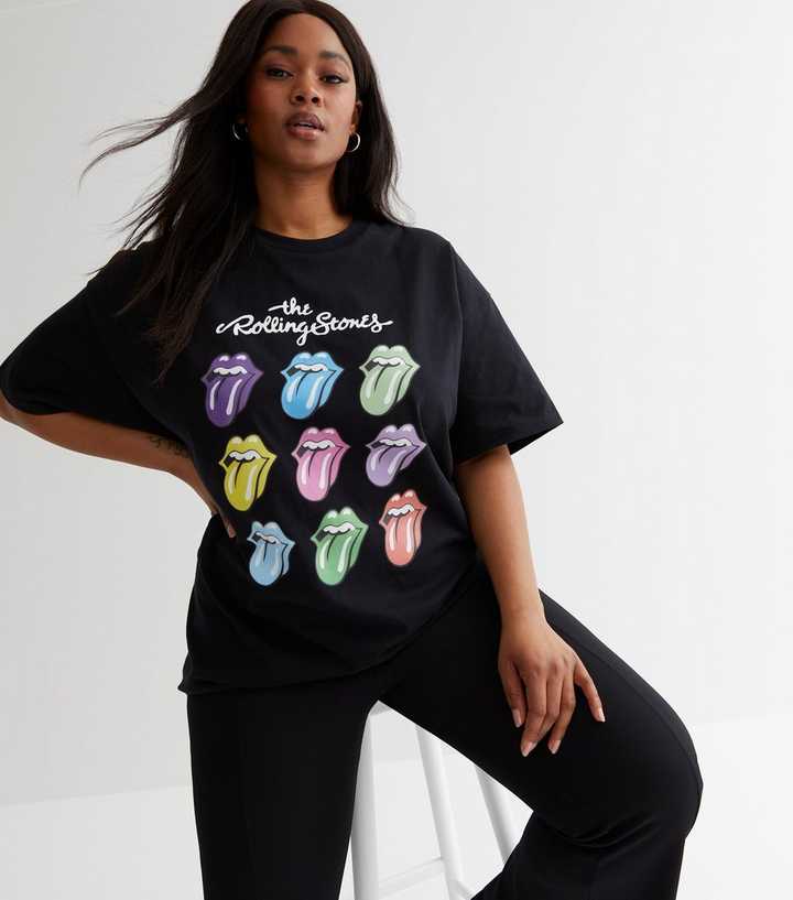 Curves Black Stones Lips Logo T-Shirt | New Look
