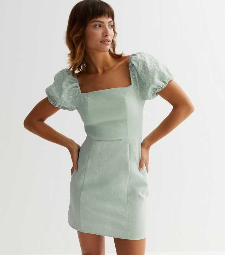Green Puff Sleeve Frill Midaxi Dress
