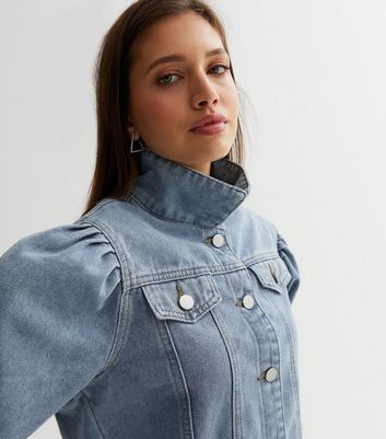 Pink puff sleeve denim hot sale jacket