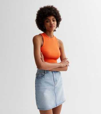 Bright Orange Ribbed Frill Hem Vest