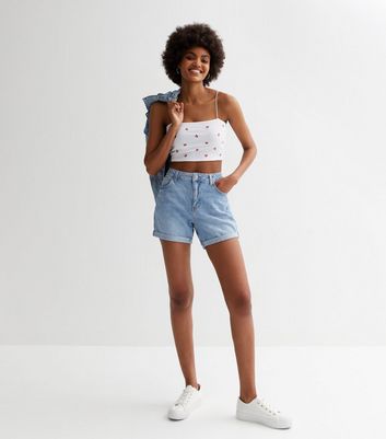 White Cherry Embroidered Strappy Crop Top | New Look