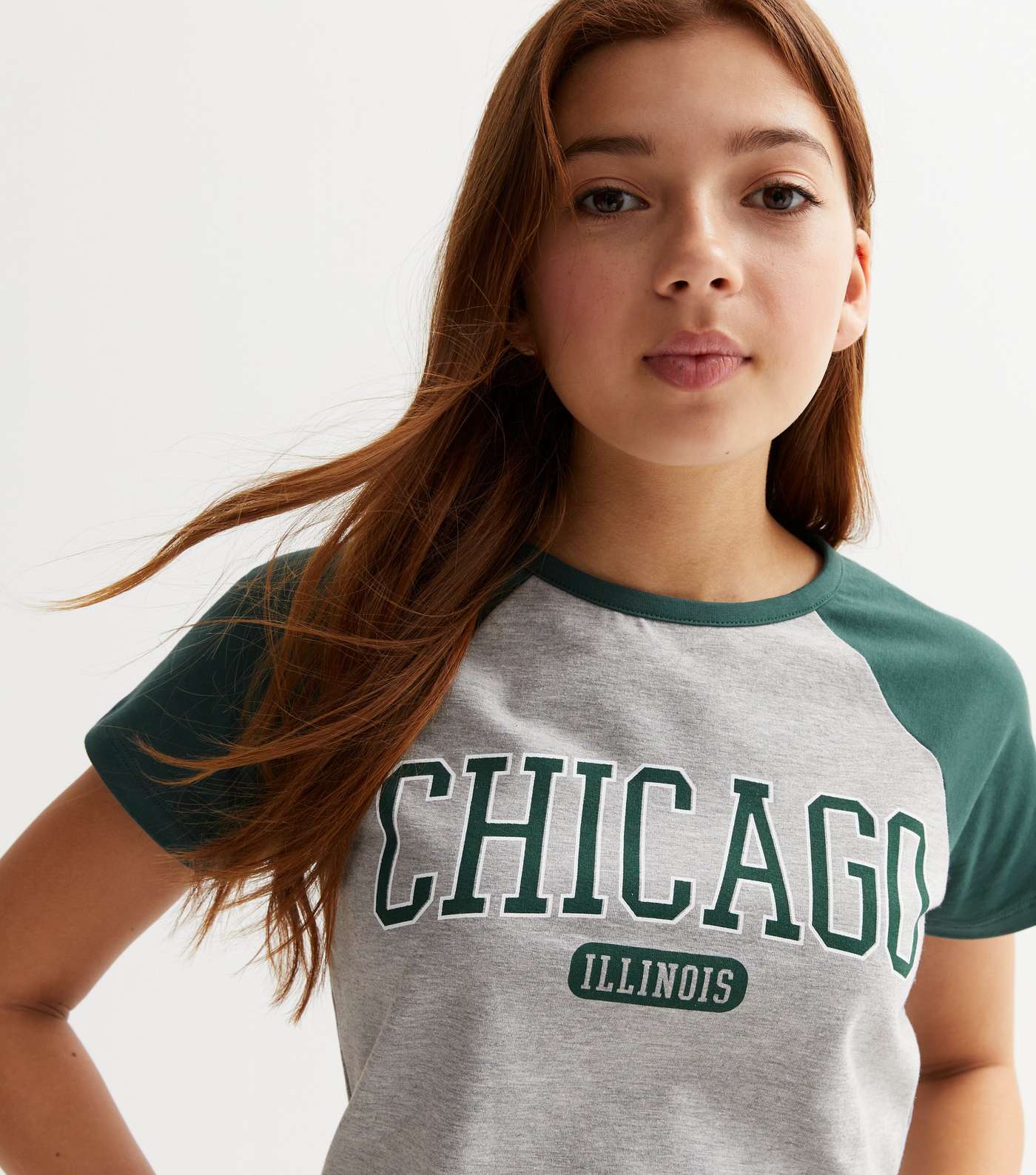 Girls Dark Green Chicago Raglan Logo T-Shirt