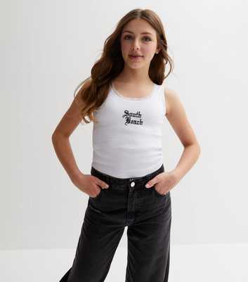 Girls White Lace Trim South Beach Logo Vest