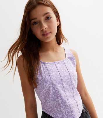 Girls Lilac Ditsy Floral Jersey Corset Top
