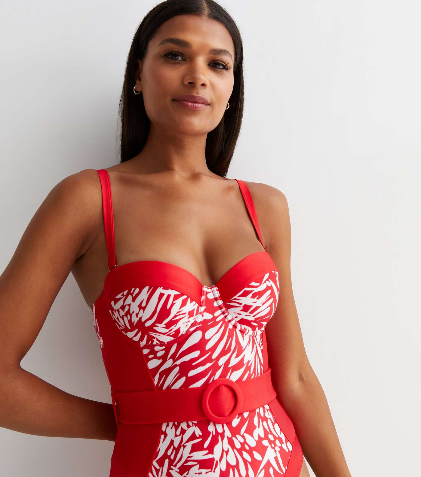 Red Animal Print Belted Illusion Swimsuit Image 3