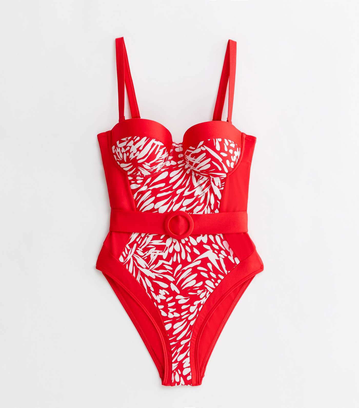 Red Animal Print Belted Illusion Swimsuit Image 5