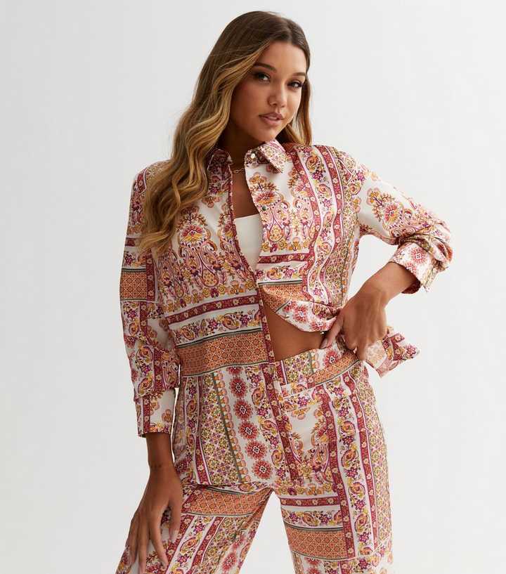 Pink Paisley Satin Long Sleeve Shirt