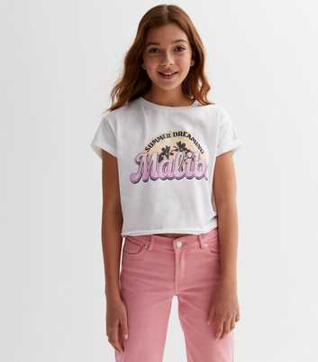Girls White Boxy Malibu Logo T-Shirt