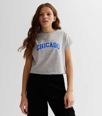 Girls Dark Grey Chicago Logo Roll Sleeve T-Shirt