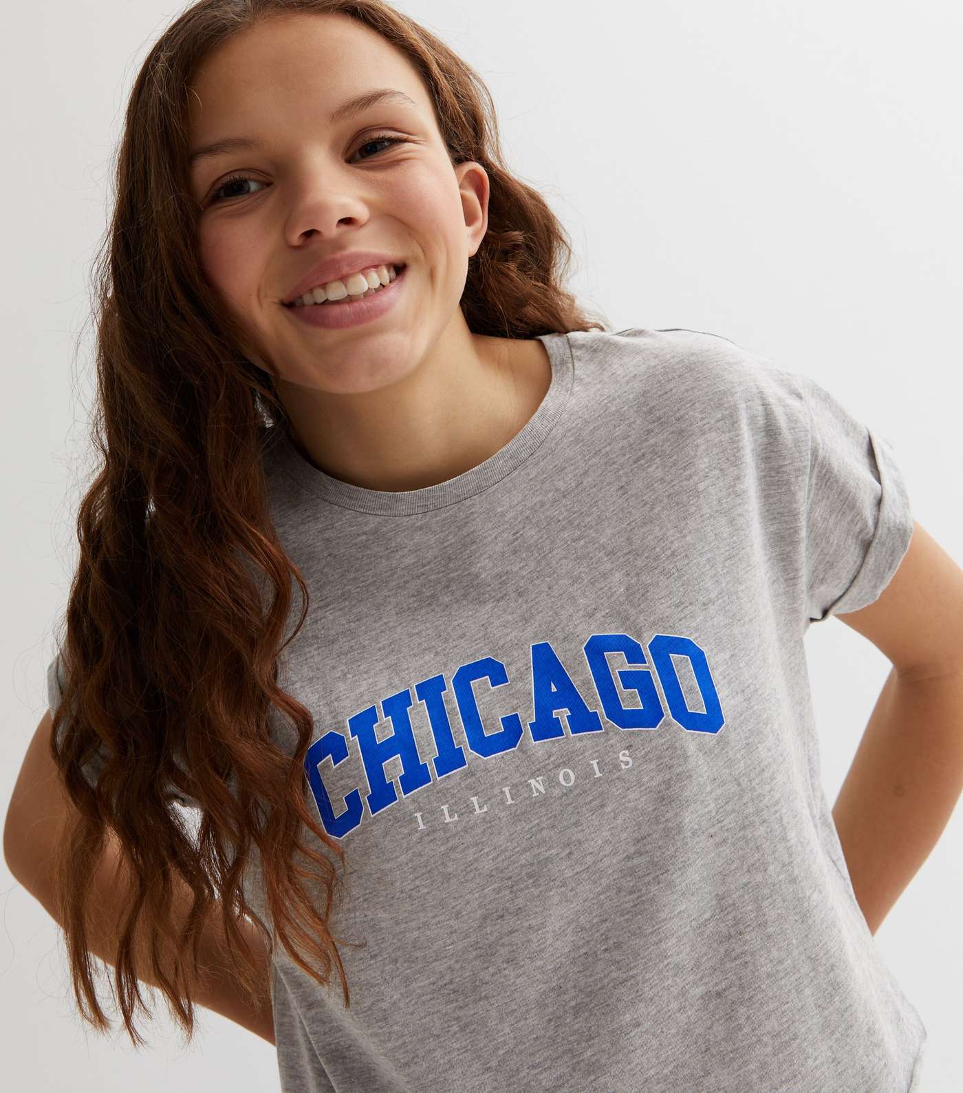 Girls Dark Grey Chicago Logo Roll Sleeve T-Shirt Image 3