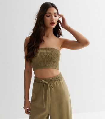 Olive Shirred Bandeau Top