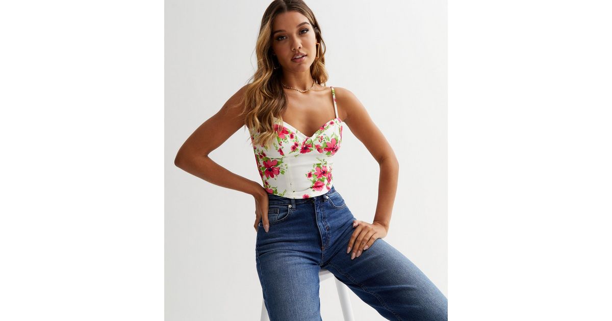 White Flower Strapped Cropped Bralette And Long Skirt Set