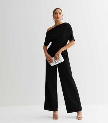 Black Asymmetric Wide Leg Jumpsuit