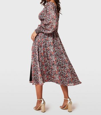 tall woven shirred puff sleeve midi dress