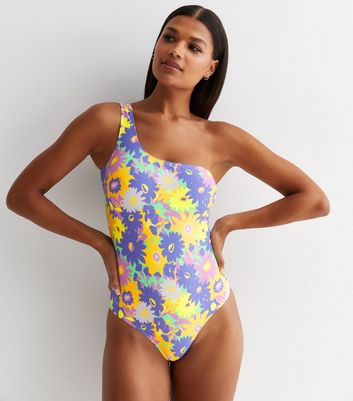 Noisy May Pink Floral One Shoulder Swimsuit | New Look