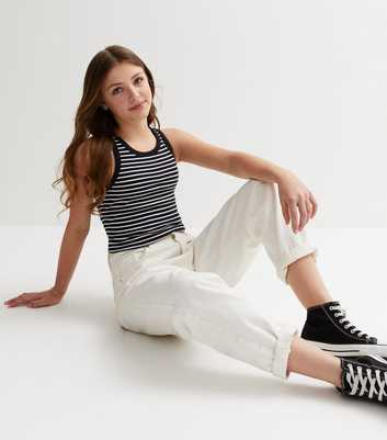 Girls Black Stripe Ribbed Racer Vest