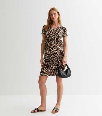 Mamalicious Maternity Brown Leopard Print Jersey Mini Dress