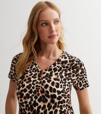 Mamalicious Maternity Brown Leopard Print Jersey Mini Dress New Look