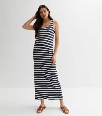 Mamalicious Maternity Navy Stripe Sleeveless Midi Dress
