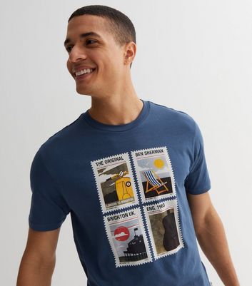 Ben Sherman Blue Travel Stamps Logo T Shirt New Look