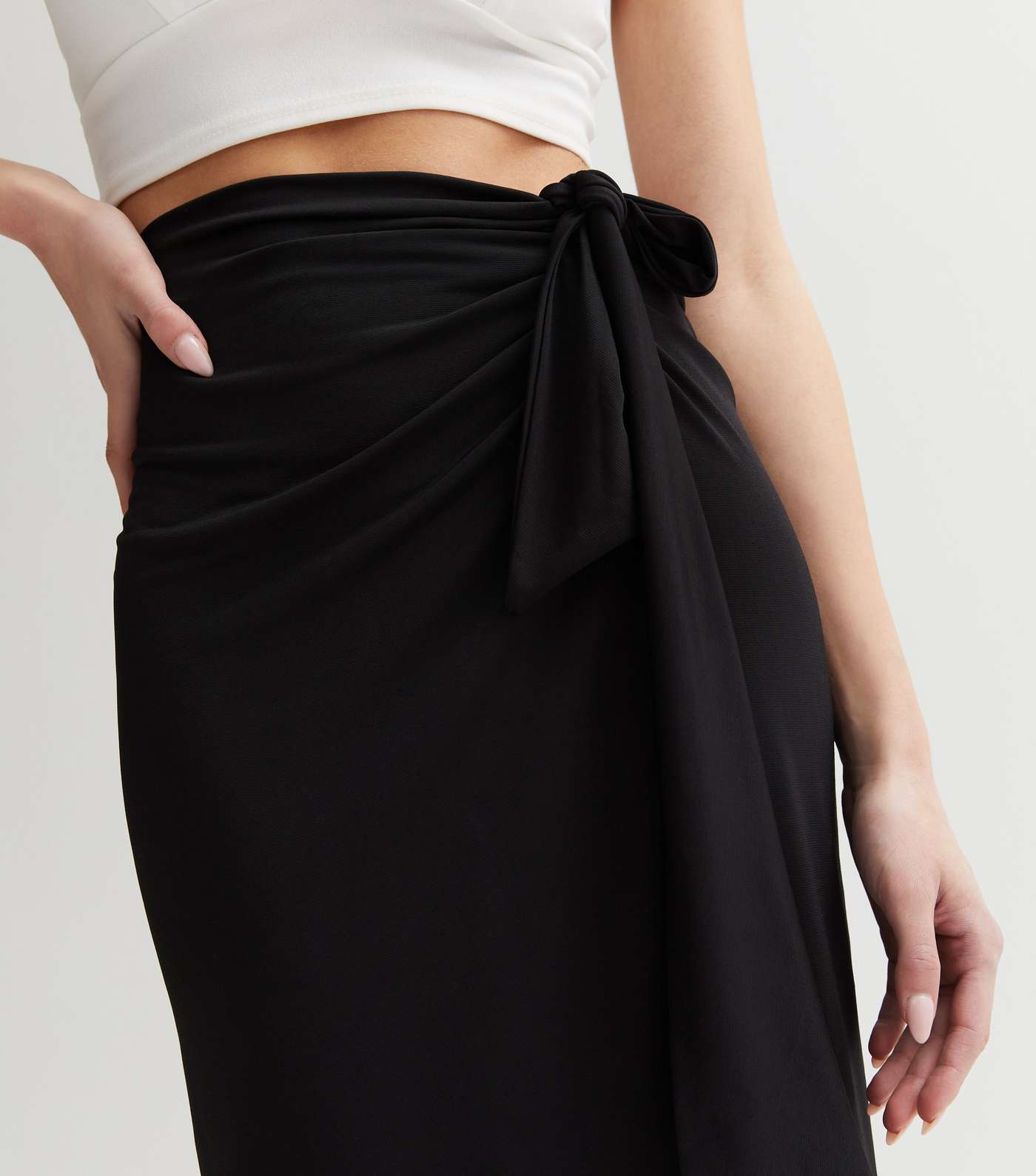 Black Jersey Tie Side Midi Skirt Image 2