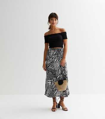 Influence Black Animal Print High Waist Midi Skirt