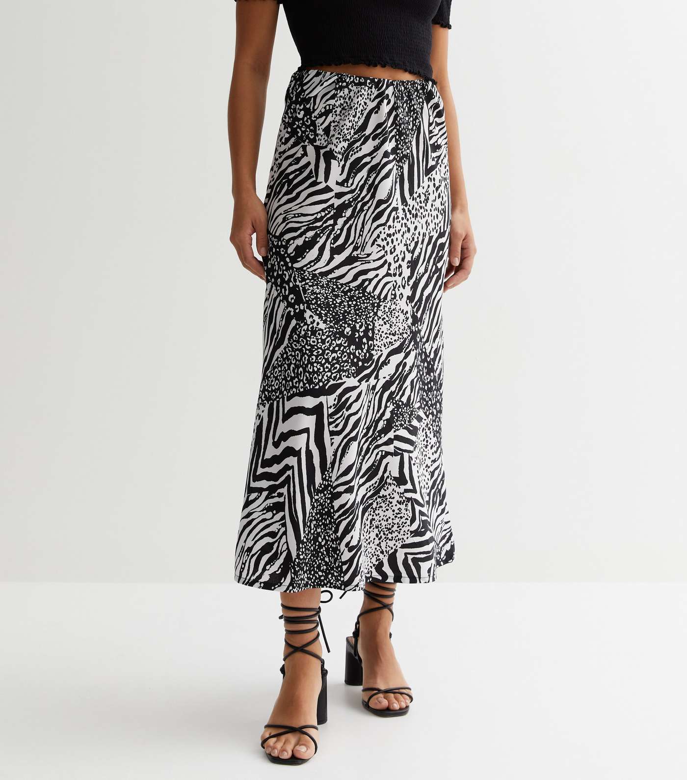 Influence Black Animal Print High Waist Midi Skirt Image 2
