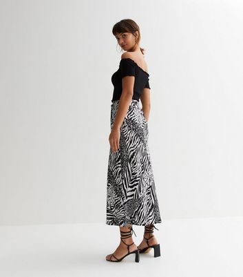 Influence Black Animal Print High Waist Midi Skirt New Look