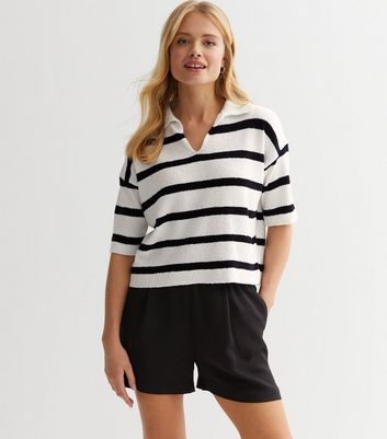 White Knitted Polo Neck T Shirt New Look