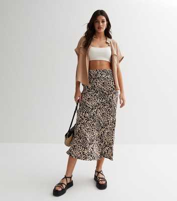 Influence Off White Leopard Print Satin Midi Skirt