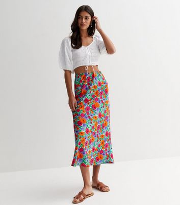 Influence Multicolour Floral Midi Skirt New Look