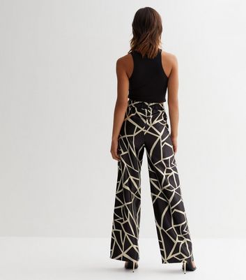 Black Abstract Satin Wide Leg Trousers New Look