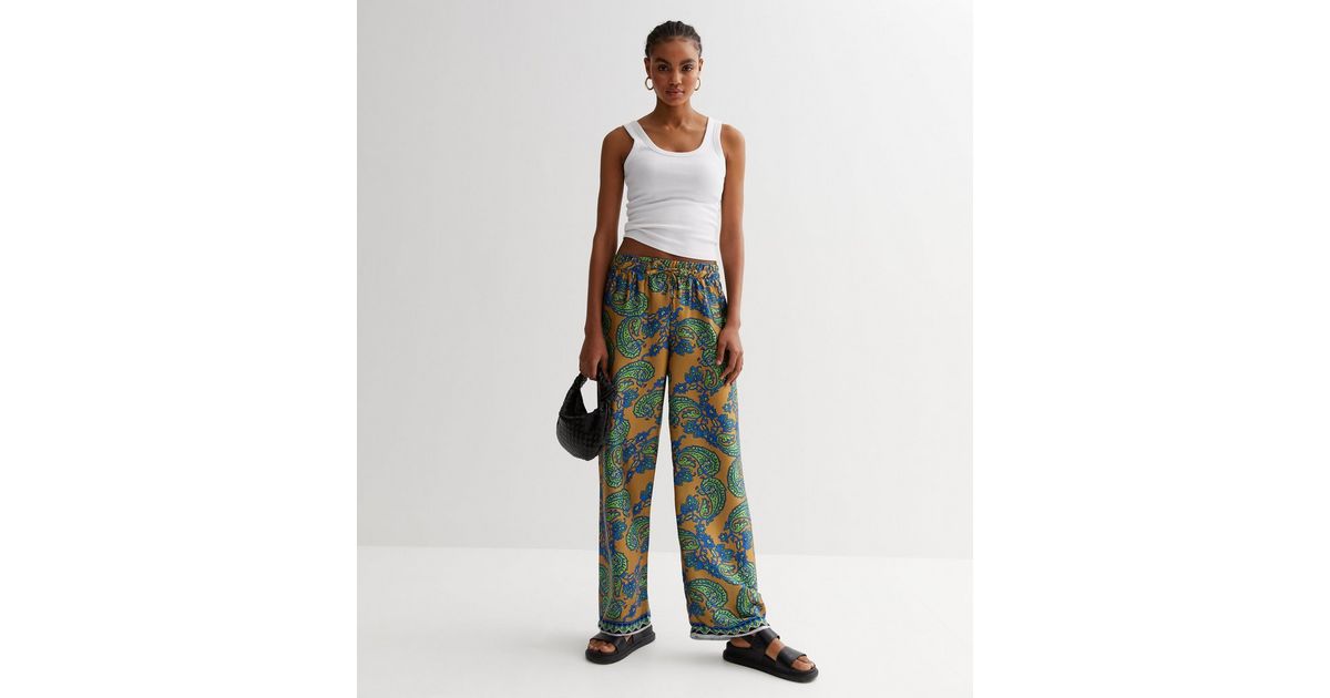 Mustard Paisley Print Satin Trousers | New Look