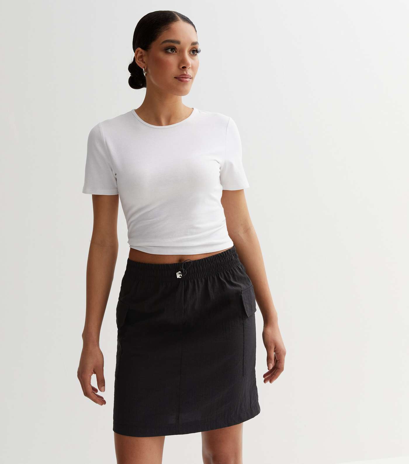 Black Crinkle Cargo Mini Skirt  Image 2