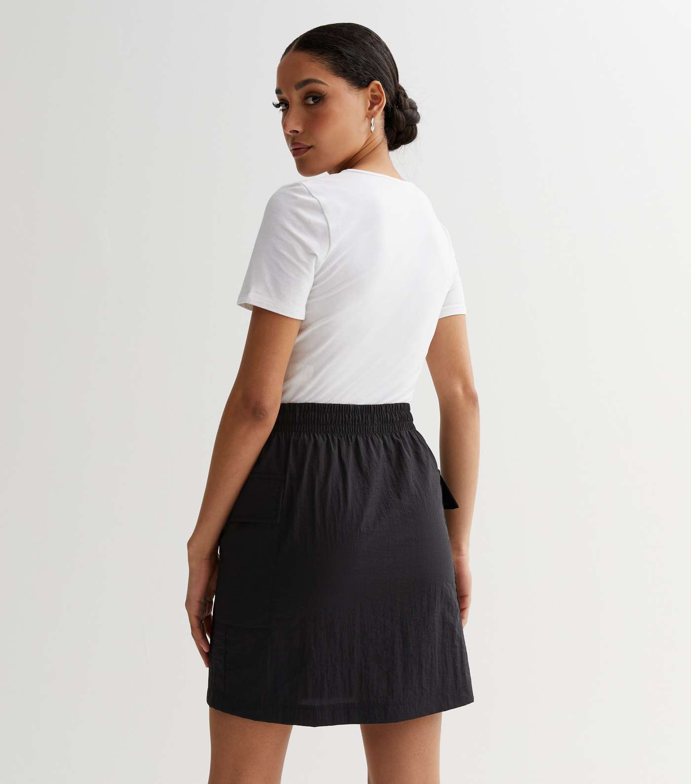 Black Crinkle Cargo Mini Skirt  Image 4